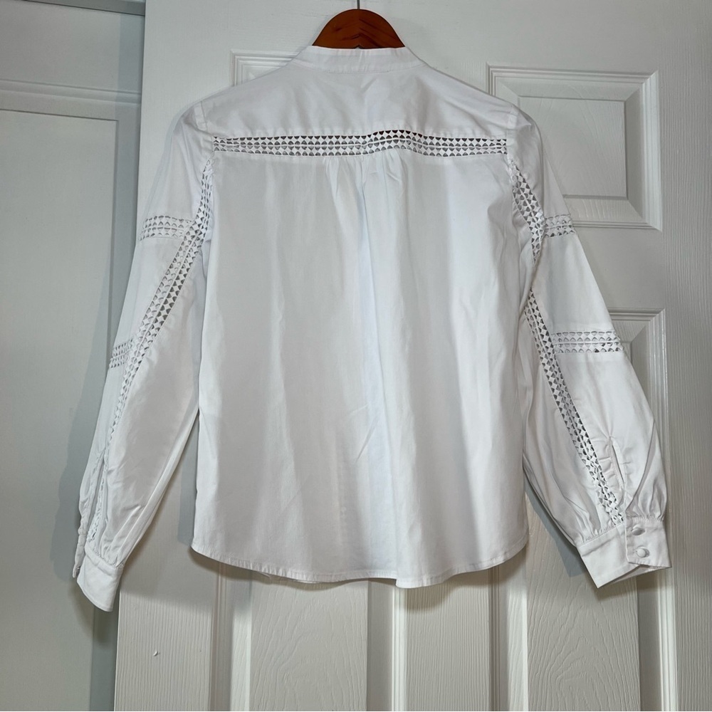 White House Black Market Long Sleeve Cotton Blend Lace Trim Shirt - Picture 2 of 5